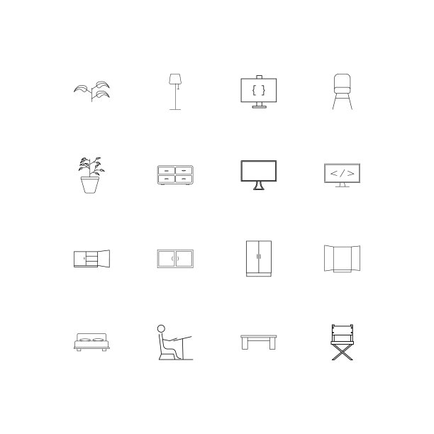 家具和家庭口音线性薄图标集。勾勒出简单的矢量图标图片下载