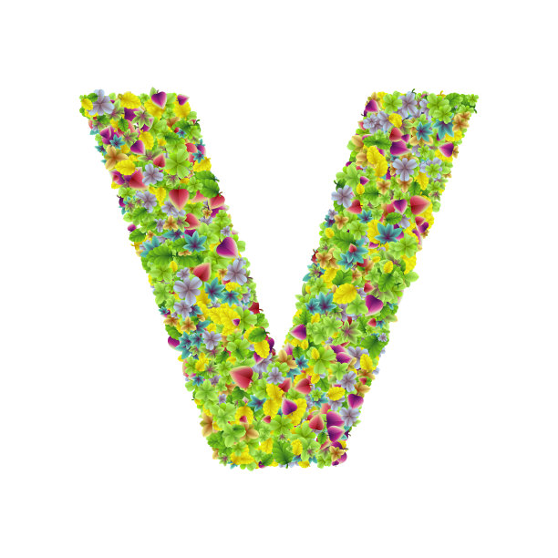 矢量彩色植物园鲜叶字体，字母V图片下载