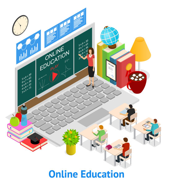 在线教育概念卡三维等距视图。向量素材图片