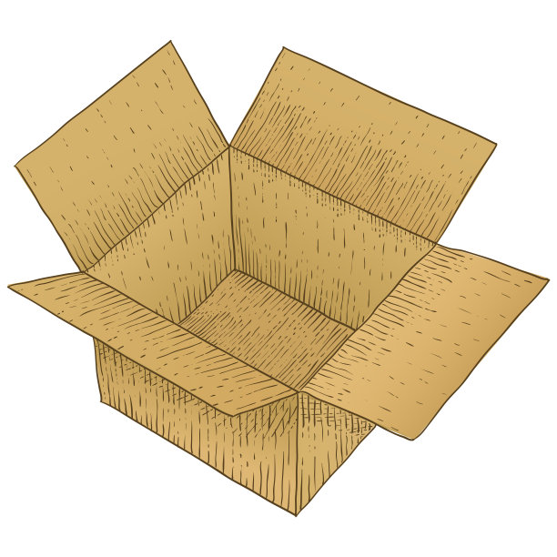 棕色打开的纸板箱。手绘彩色草图图片下载