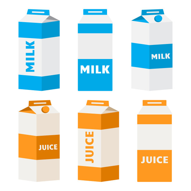 一套牛奶和果汁纸盒包装。矢量图图片下载