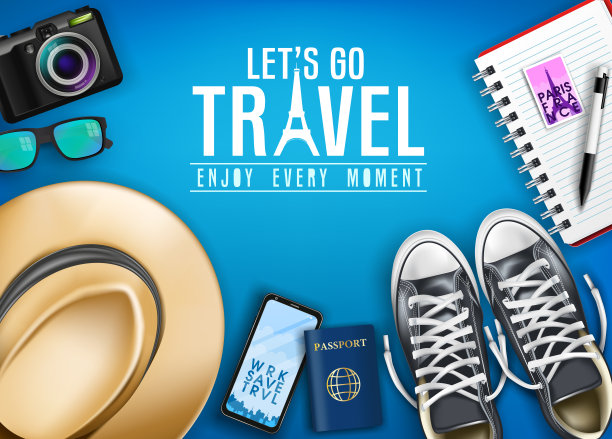 让我们去旅行享受每一刻文本与现实的鞋子，帽子，护照，手机和相机图片下载