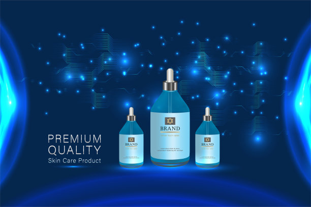 美容产品，蓝色化妆品容器与广告背景准备使用，豪华皮肤护理广告图片下载
