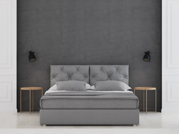 卧室内。现代经典。3 d渲染。图片下载