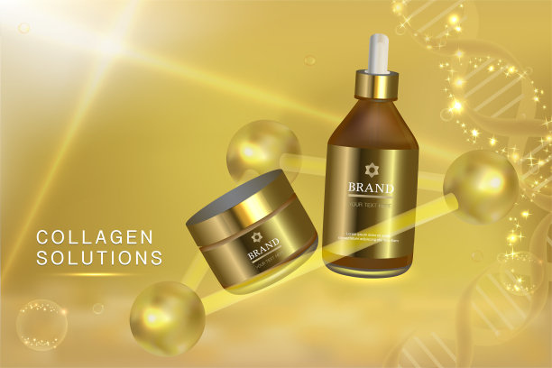 美容产品，化妆品容器与黄金广告背景随时可用，奢侈护肤广告图片下载