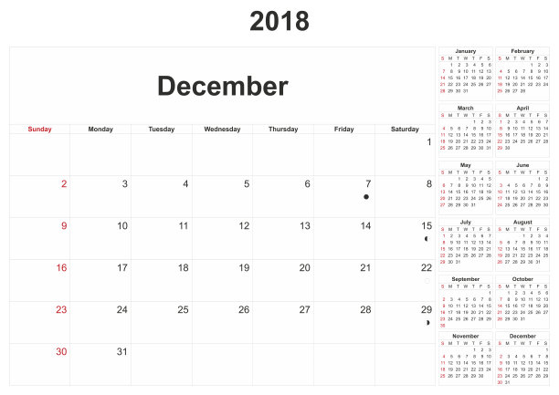 2018年白底月历。图片下载