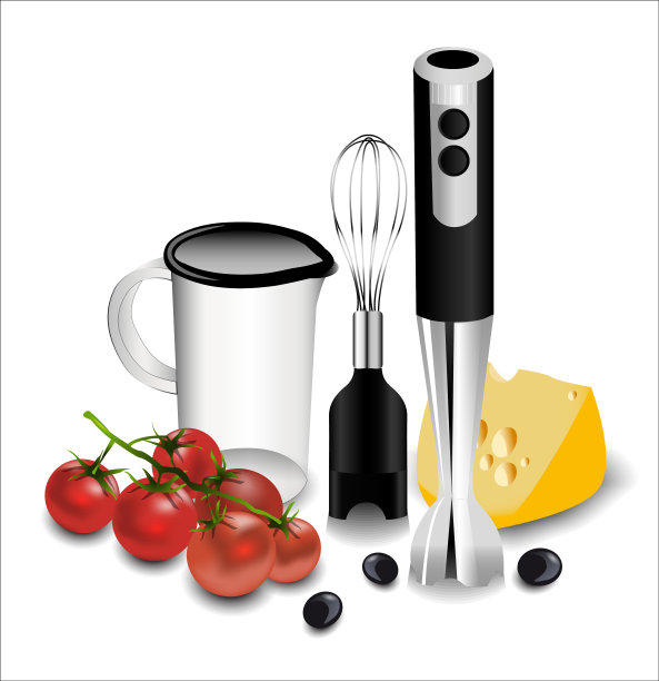 现实厨房搅拌机与搅拌器和玻璃。图片下载
