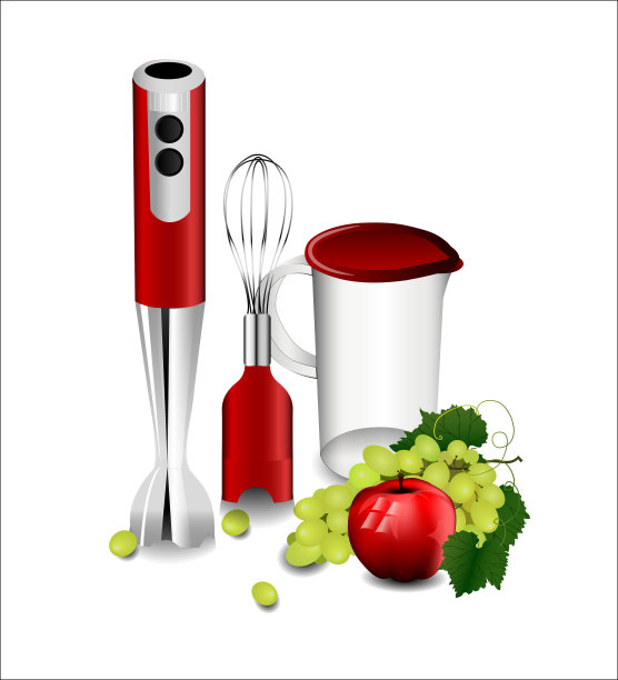 现实厨房搅拌机与搅拌器和玻璃。图片下载