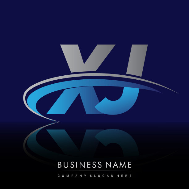 公司名称为蓝灰相间的勾形图案。图片下载