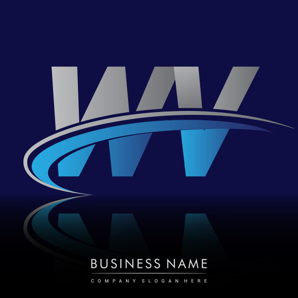 公司名称为蓝灰相间的勾形图案。图片下载