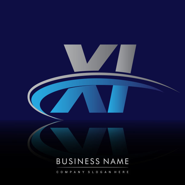 公司名称为蓝灰相间的勾形图案。图片下载