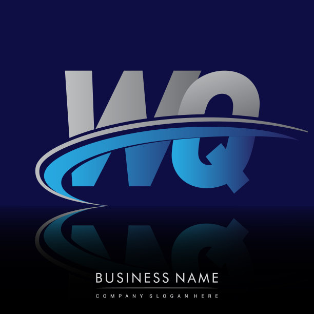 公司名称为蓝灰相间的勾形图案。图片下载