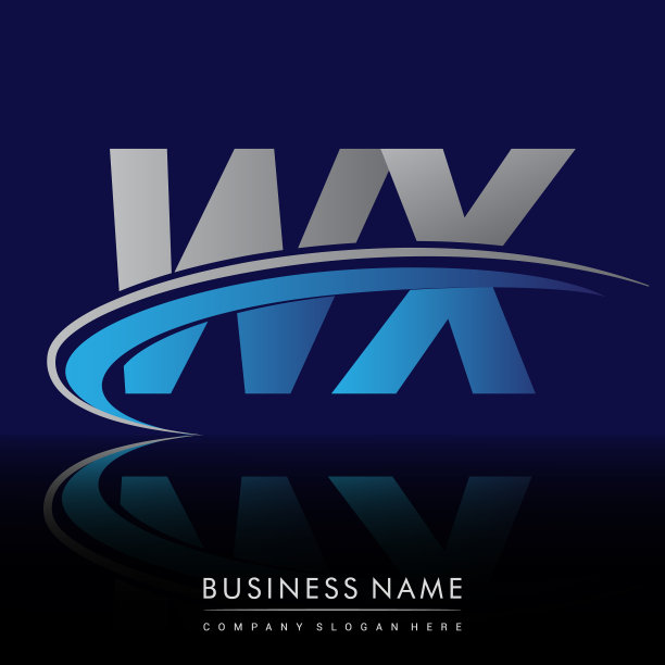 公司名称为蓝灰相间的勾形图案。图片下载