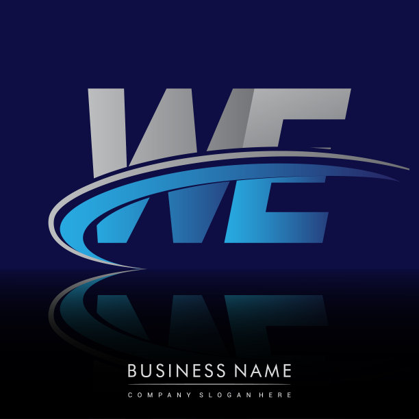 公司名称为蓝灰相间的勾形图案。图片下载