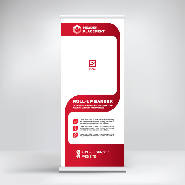 卷起横幅模板，广告展位设计。布局研讨会，演示，会议，促销，照片和文字的放置，创造性的几何背景图片下载