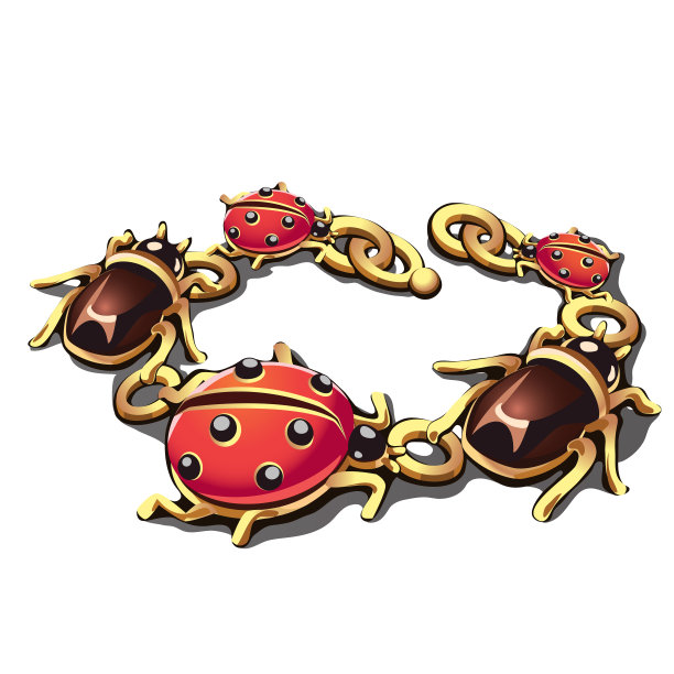 金色手镯的甲虫和瓢虫孤立在白色的背景。矢量图图片下载