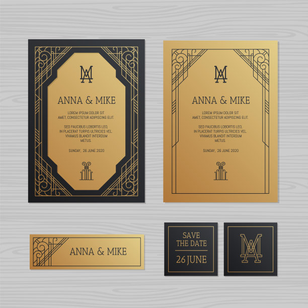 带有几何装饰的豪华婚礼请柬或贺卡。装饰艺术风格。纸花边信封模板。婚礼邀请信封激光切割模型。矢量插图。图片下载