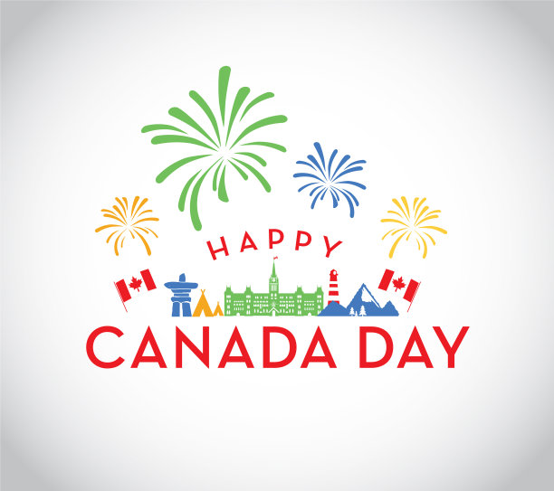 加拿大国庆日庆祝烟花会徽设计模板图片下载