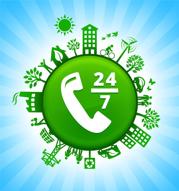 24/7电话环境绿色按钮背景在蓝天图片下载