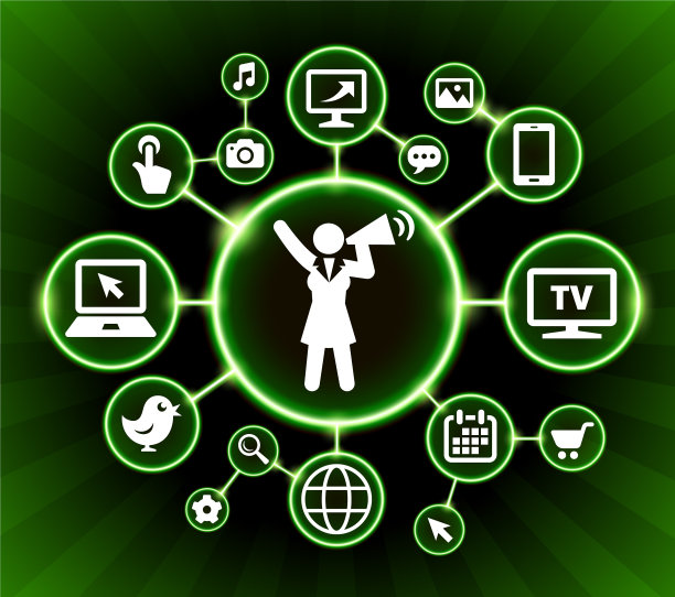 女商人扩音器互联网通信技术暗按钮背景图片下载