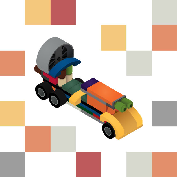 矢量等距插图彩色汽车砖块与一个方块的背景图片下载
