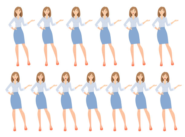 商业女性。女孩点矢量插图。一套女人的情感图片下载