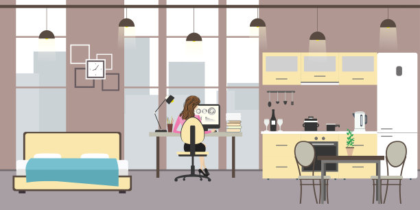 有大窗户的单间公寓图片下载