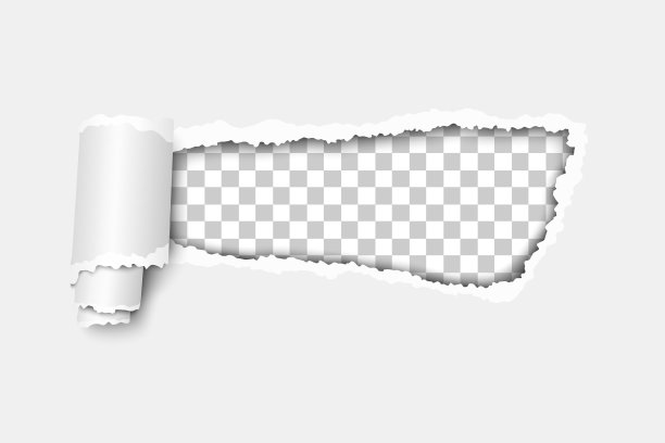 白纸上有破洞，边缘粗糙，阴影柔和，纸卷。透明背景的结果窗口的文本，广告和其他目的。向量的论文模板。图片下载