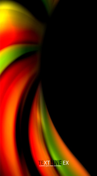 抽象波浪线流体彩虹风格的颜色条纹在黑色的背景。艺术插图的展示，应用程序墙纸，横幅或海报图片下载