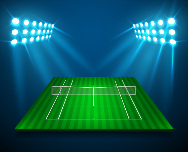 透视网球场的插图，cort与明亮的体育场灯光设计。向量EPS 10。副本的空间图片下载