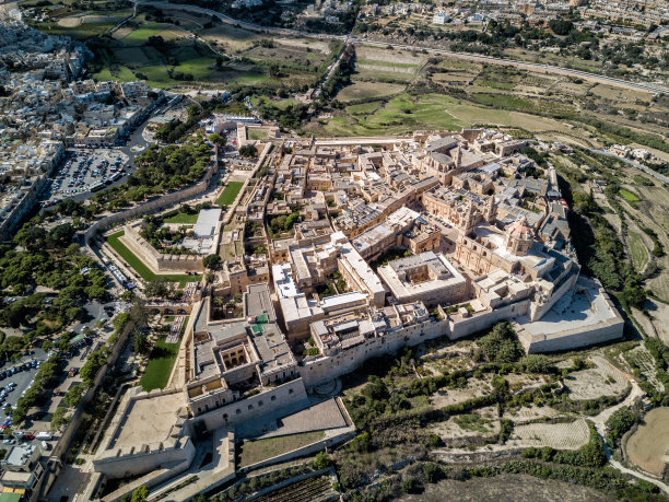 无人机照片-中世纪古城Mdina，马耳他。欧洲图片下载
