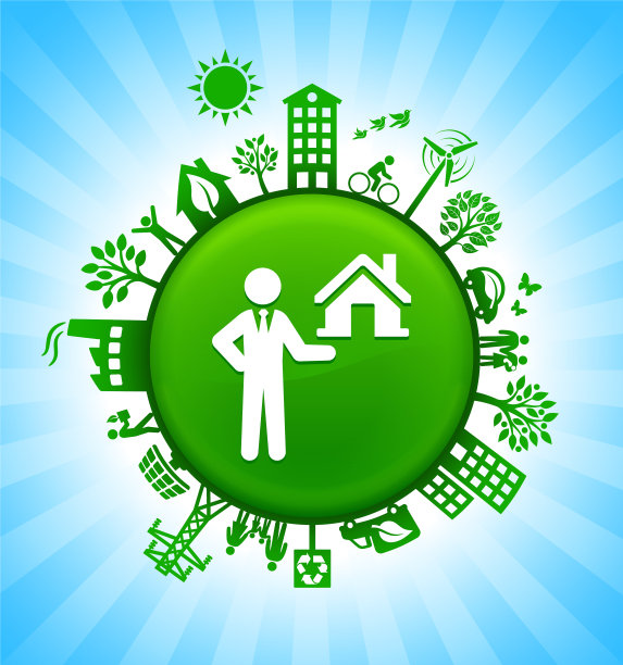 房地产经纪人卖房子环境绿色按钮背景在蓝天图片下载