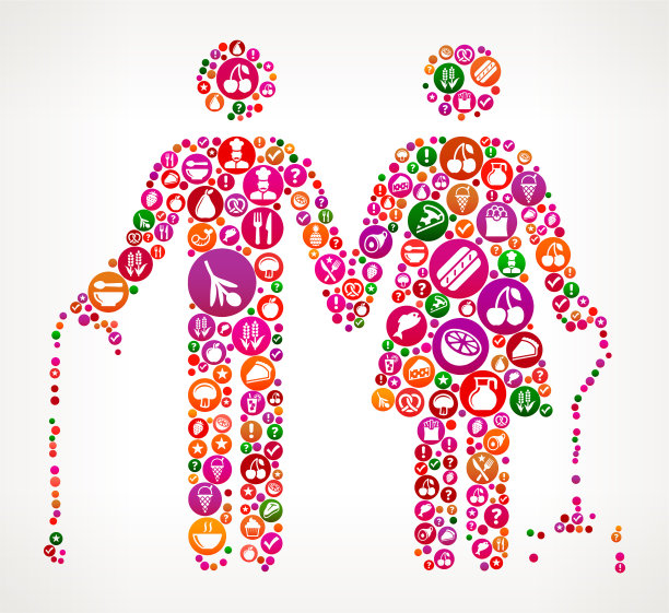 老年夫妇食物和饮食矢量图标背景图片下载