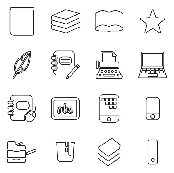 书籍出版图标细线矢量插图集图片下载