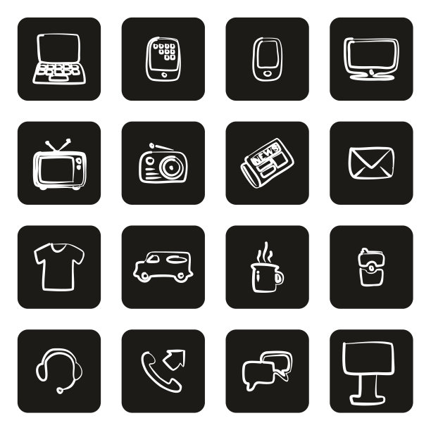 广告媒体图标徒手白色在黑色图片下载