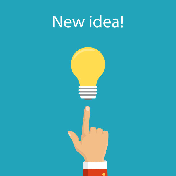 矢量插图在平面设计。孤立的背景。手指指着灯泡。大想法的概念。图片下载