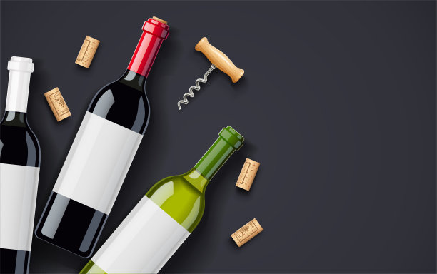 红酒酒瓶，软木塞和软木塞螺旋概念设计的葡萄酒卡图片下载