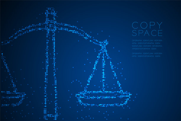 抽象几何圆点像素图案比例平衡形状，判断概念设计蓝色插图孤立在蓝色梯度背景与复制空间，矢量eps 10图片下载