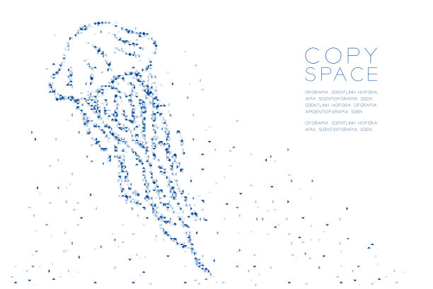 水母形状，水生和海洋生物的概念设计蓝色插图在白色的背景与复制空间，矢量eps 10图片下载