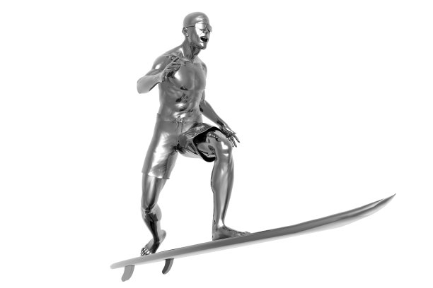 银色冲浪者在白色的背景图片下载