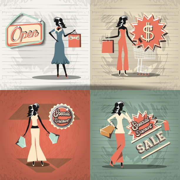 一群女性在购物日风格复古图片下载