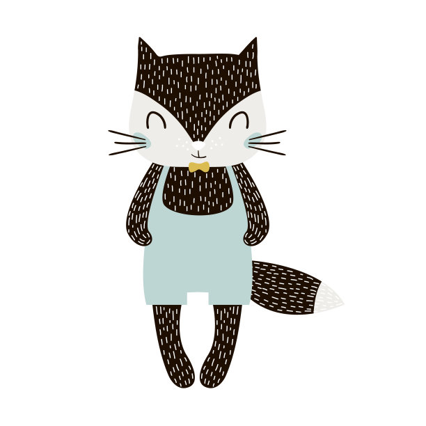 可爱的卡通猫男孩在斯堪的纳维亚风格。儿童印花，儿童服装，海报，明信片。矢量图图片下载