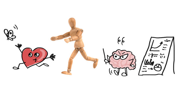漫画-木制人体模型在心和大脑之间的冲突图片下载