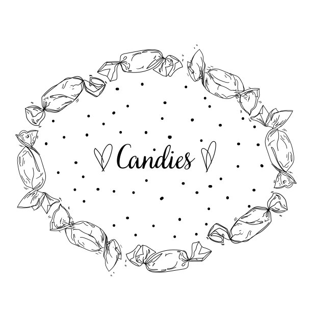 糖果集的矢量插图。感谢你的文本。复古的手绘雕刻风格。一个框架图片下载