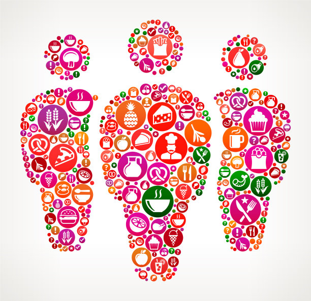 小团体食物和饮食矢量图标背景图片下载