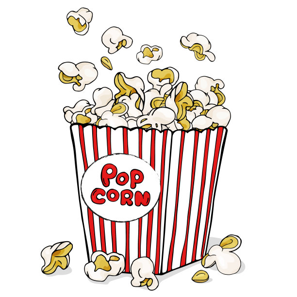 盒爆米花。菜单，网页，海报。象征着快餐、电影、娱乐。图片下载