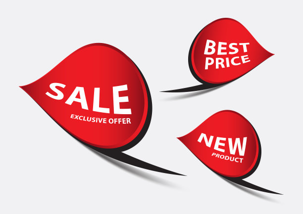 红色旗帜向量，销售旗帜模板，丝带平坦孤立，标签，贴纸，标签，折扣，图标矢量插图图片下载