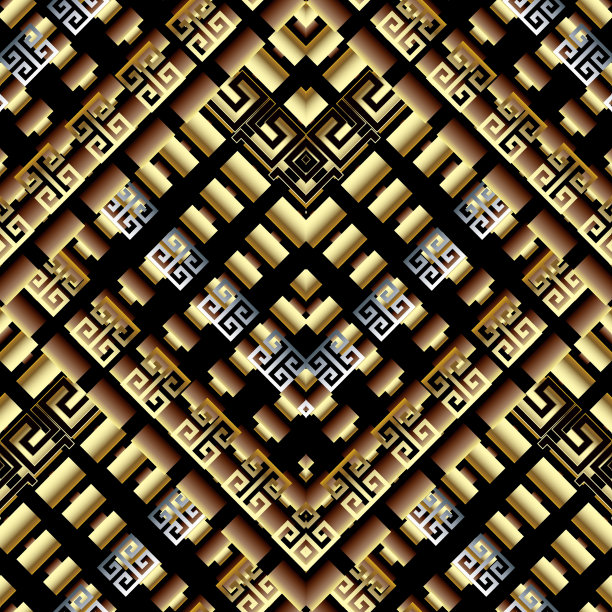 几何希腊键曲流三维无缝图案图片下载