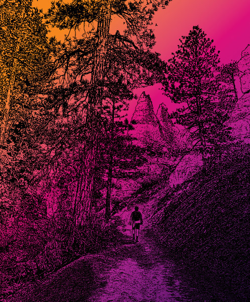 在布莱斯峡谷国家公园徒步旅行的年轻人。躲躲猫循环。图片下载