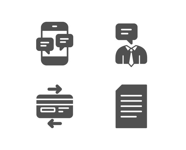 电话留言，支持服务和信用卡图标。文档签署。手机聊天，真人聊天，银行支付。图片下载